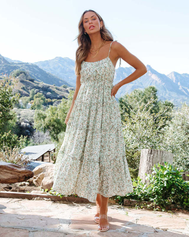 Summer Floral Print Boho Elegant Casual Ruffled A-Line Maxi Dress