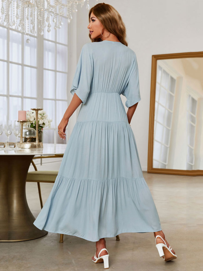 Summer Elegant Party High Waist A-Line Pleated Loose  Maxi Dress
