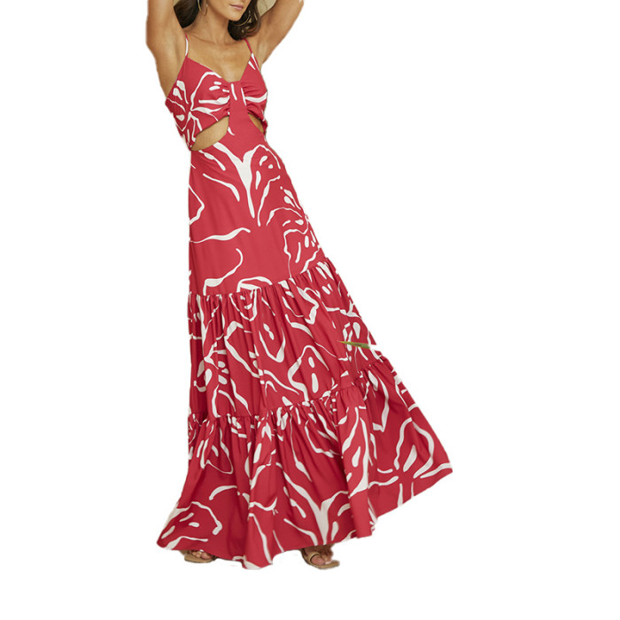 Summer Party Elegant Fashion Print Boho Ruffle Sexy Wedding Guest Dress