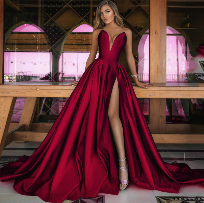 Elegant Wedding Sexy Party Elegant Chic Vintage Deep V Off Shoulder Wedding Guest Dress