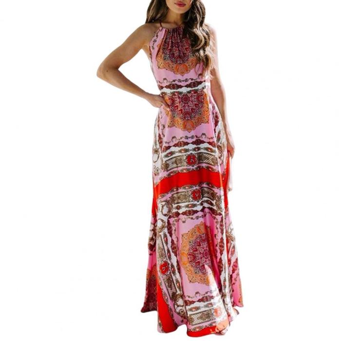 Summer Colorful Print Backless Casual Elegant Beach  Maxi Dress