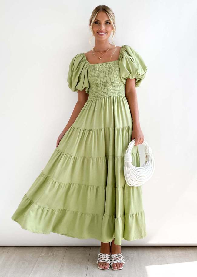 Elegant Backless Pleated Cinched-Waist Maxi Dress main image 0