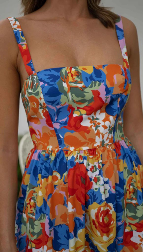 Elegant Floral Print Sexy Sleeveless Ruffled Slim High Waist Wedding Guest Dress
