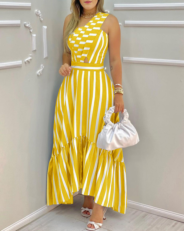 Elegant Fashion Sexy Sleeveless Asymmetric High Waist Casual  Maxi Dress