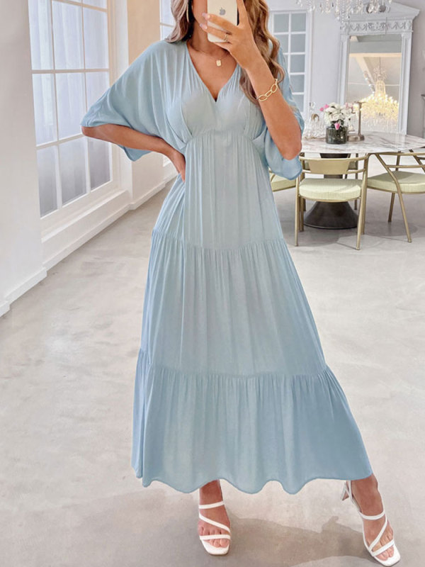 Summer Elegant Party High Waist A-Line Pleated Loose  Maxi Dress