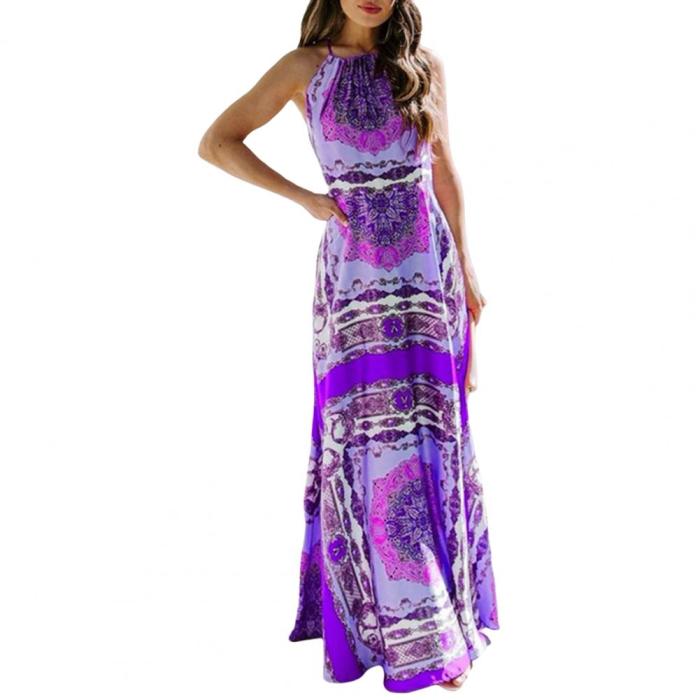 Summer Colorful Print Backless Casual Elegant Beach  Maxi Dress