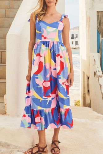 Women's Summer Dress Elegant Print Sexy V Neck High Waist Beach Maxi Dress