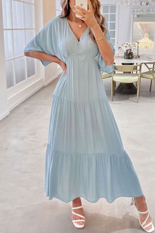Summer Elegant Party High Waist A-Line Pleated Loose  Maxi Dress