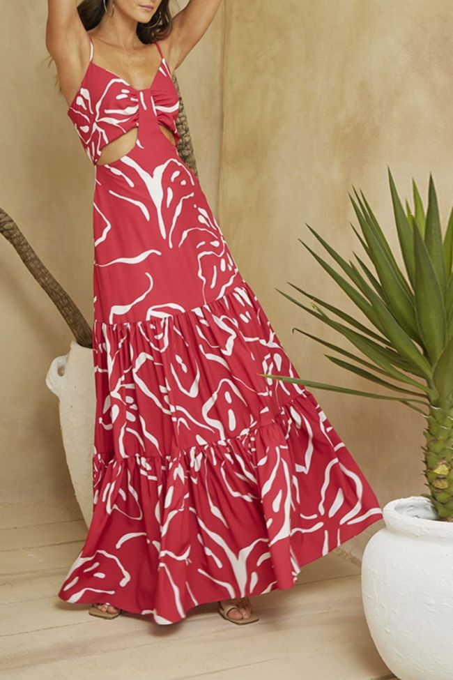 Summer Party Elegant Fashion Print Boho Ruffle Sexy Wedding Guest Dress