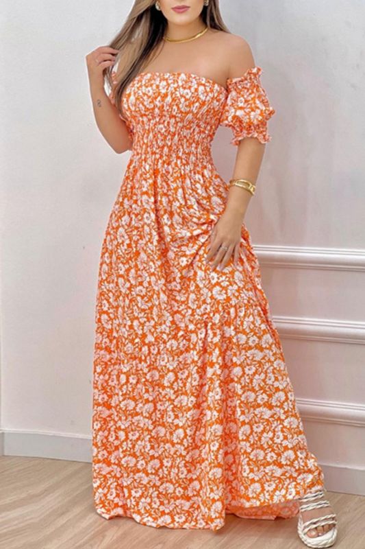 Bohemian Strapless Strapless Elegant Lantern Sleeve High Waist  Maxi Dress