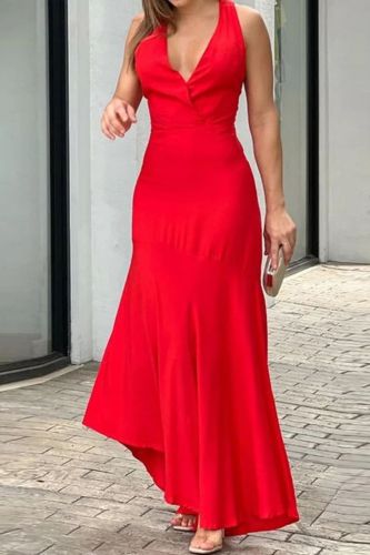 V Neck Sexy Street Halter Neck Backless Party Fashion Wedding Guest Dress