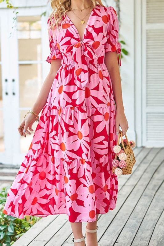 Summer Bohemian Lace Up Deep V Cutout Casual Party Beach Maxi Dress
