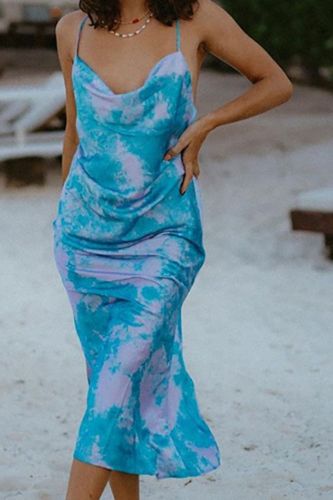 Summer Elegant Vintage Print Casual V Neck Sexy Beach Party  Maxi Dress