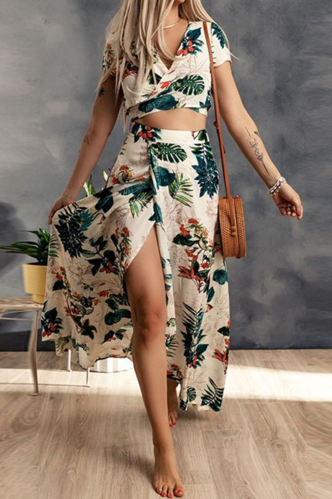 Women's Beach Vacation Style V-neck High Waist Slit  Maxi Dress