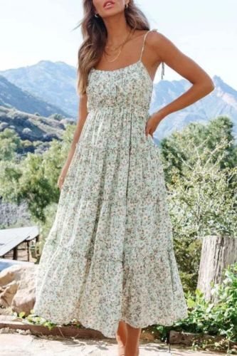 Summer Floral Print Boho Elegant Casual Ruffled A-Line Maxi Dress