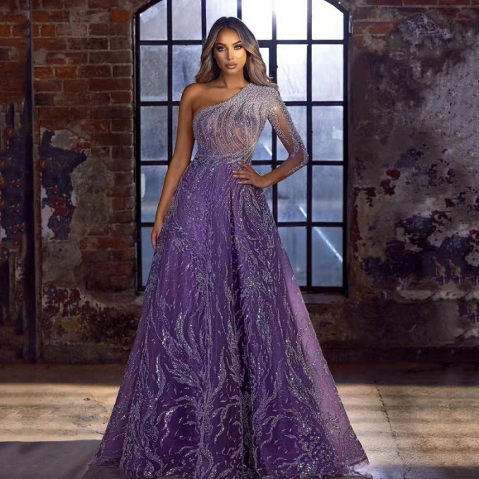 Trendy Bohemian Asymmetrical Sequined Tulle Elegant Party  Wedding Guest Dress
