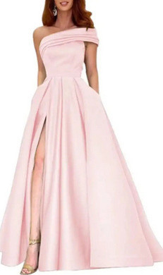 One Shoulder Sweetheart High Slit Sexy Soft Satin Dresses Daffodil