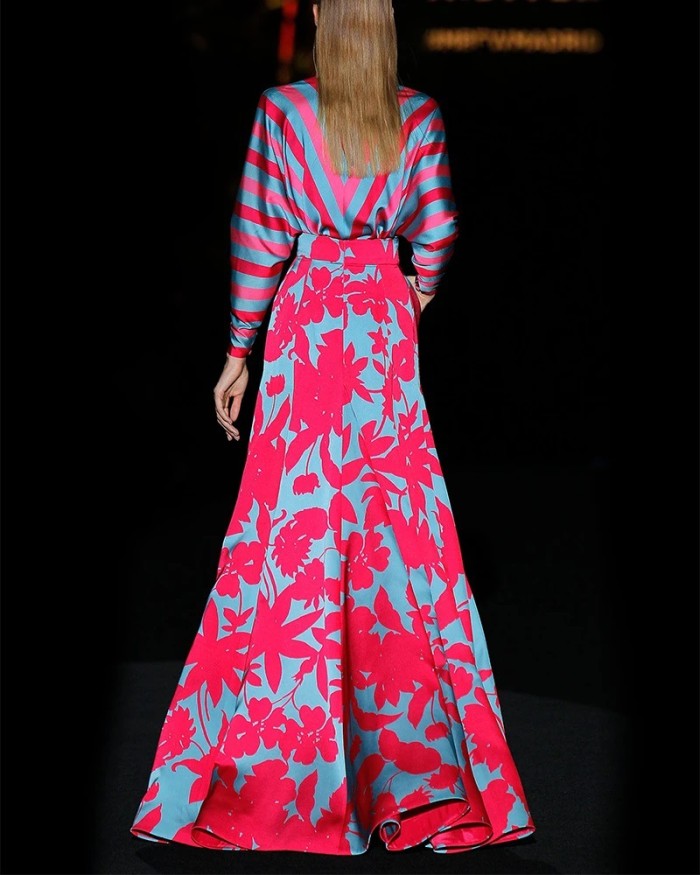 Printed V Neck Trendy Bohemian Casual  Maxi Dress