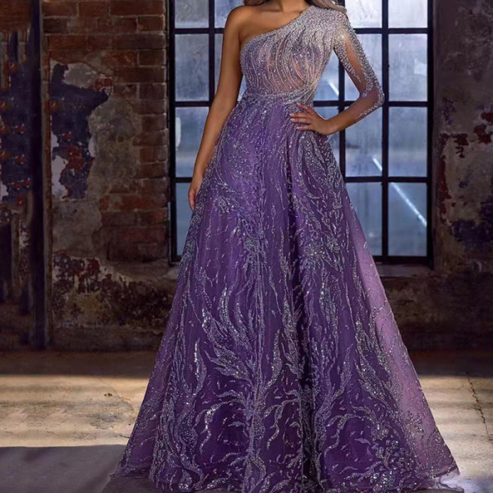 Trendy Bohemian Asymmetrical Sequined Tulle Elegant Party  Wedding Guest Dress