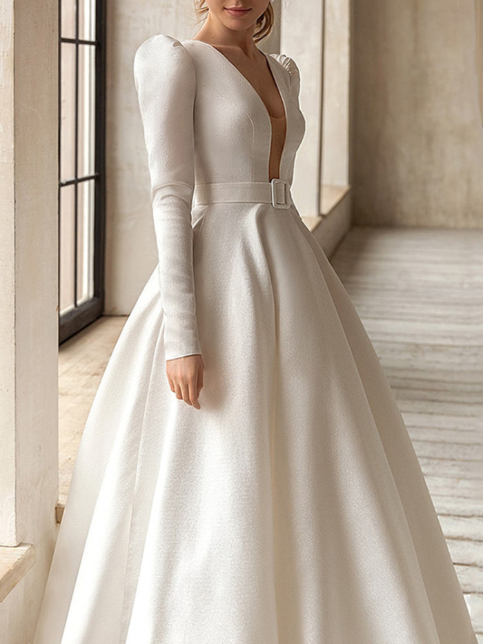 Elegant Slim Fashion Long Sleeve Solid Color Sexy Party  Wedding Guest Dress