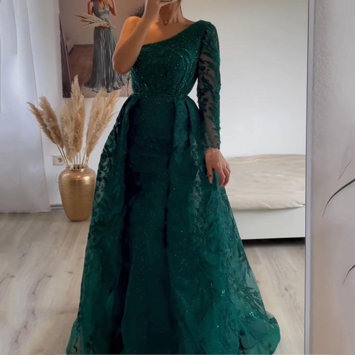 Women's Cross Shoulder Sexy Solid Color Slim Mermaid Party Wedding Guest Dress