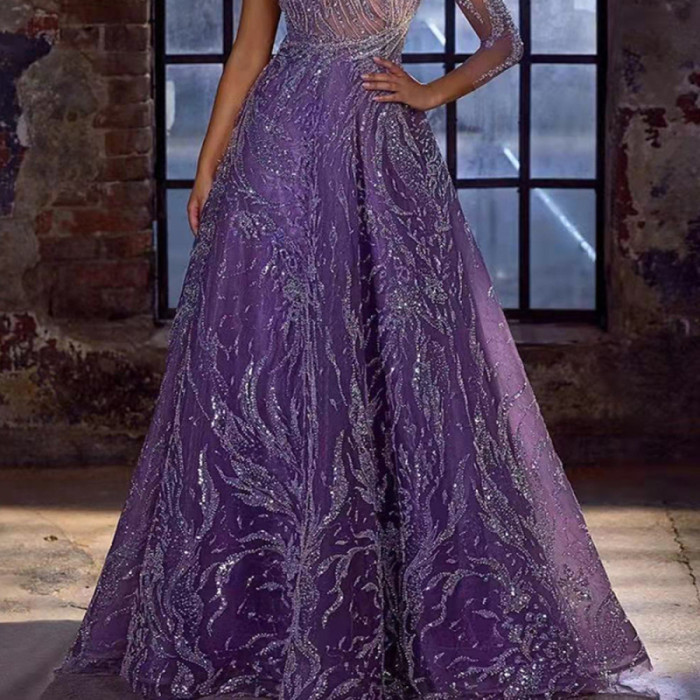 Trendy Bohemian Asymmetrical Sequined Tulle Elegant Party  Wedding Guest Dress