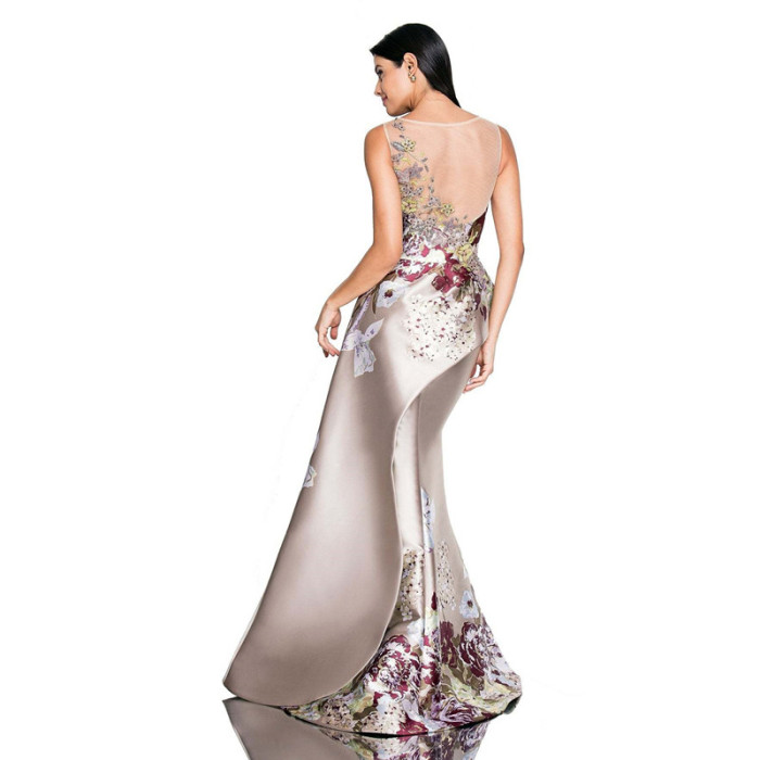 Fashion 3D Floral Embroidery Sexy Prom Elegant Mermaid  Wedding Guest Dress