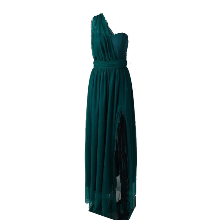 Fashion Solid Color One Shoulder Sexy Elegant Party  Wedding Guest Dress