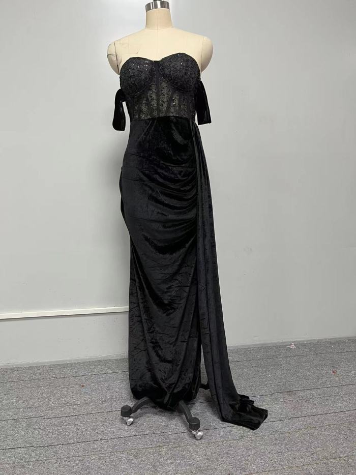 Sexy Sequin Backless Party Elegant Vintage Maxi Wedding Guest Dress