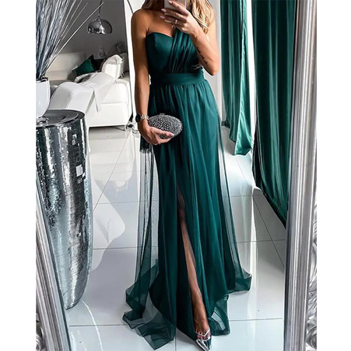 Fashion Solid Color One Shoulder Sexy Elegant Party  Wedding Guest Dress