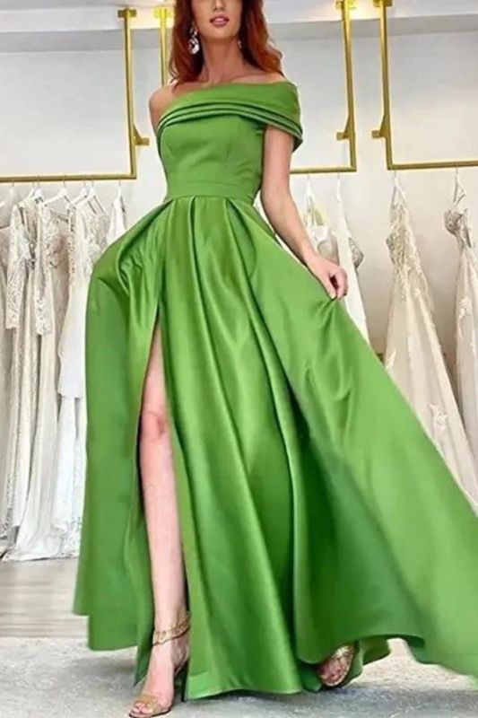 Fashion High Slit Sexy Party One Shoulder Satin Wedding Guest Dress
