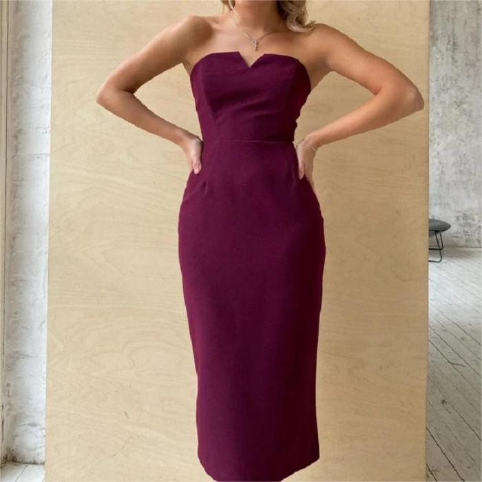 Elegant Fashion Sleeveless Off Shoulder Solid Color Tight Sexy Backless  Bodycon Dress