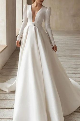 Elegant Slim Fashion Long Sleeve Solid Color Sexy Party  Wedding Guest Dress