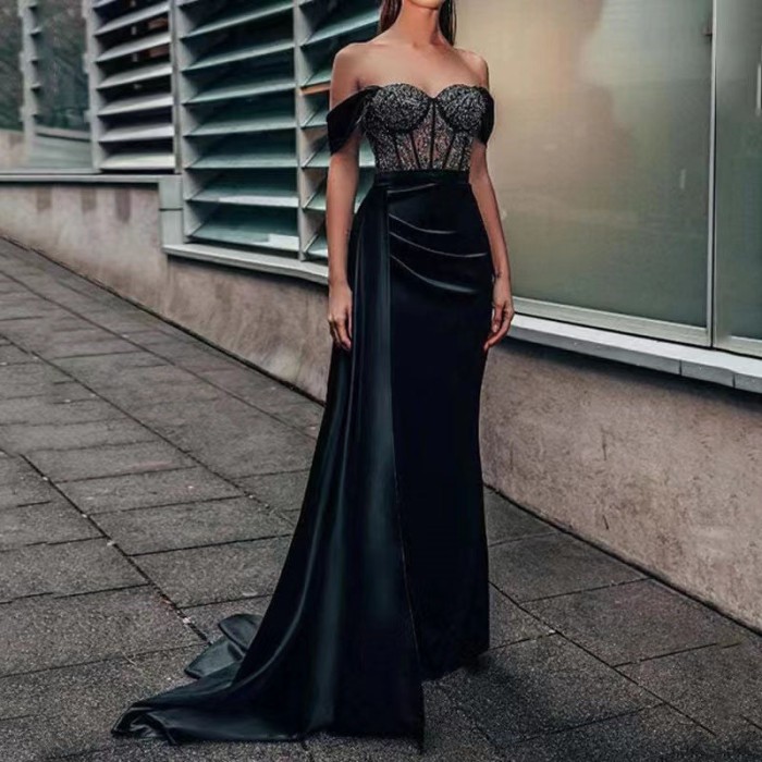 Sexy Sequin Backless Party Elegant Vintage Maxi Wedding Guest Dress