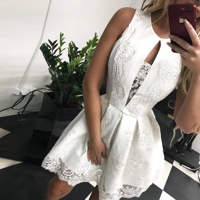 Summer Women's Sleeveless O Neck Pleated A Line Sexy Party  Casual Dress
