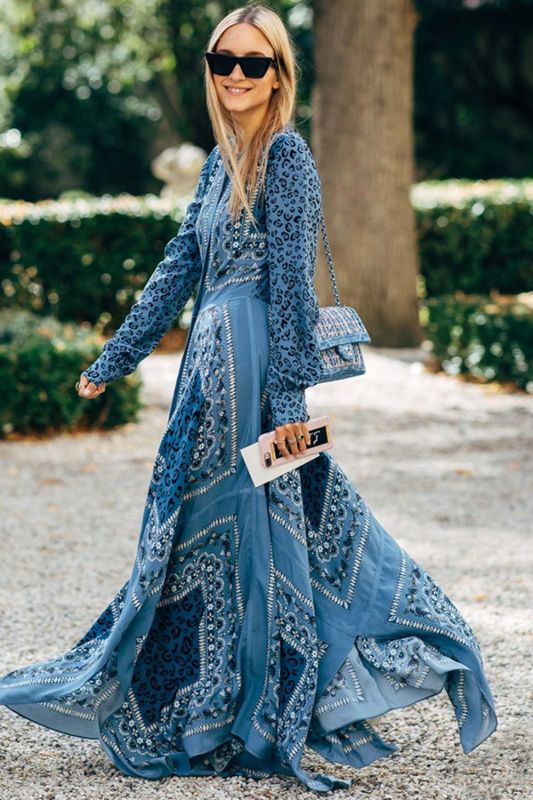 Women's Printed Elegant Fashion V Neck High Waist  Maxi Dress