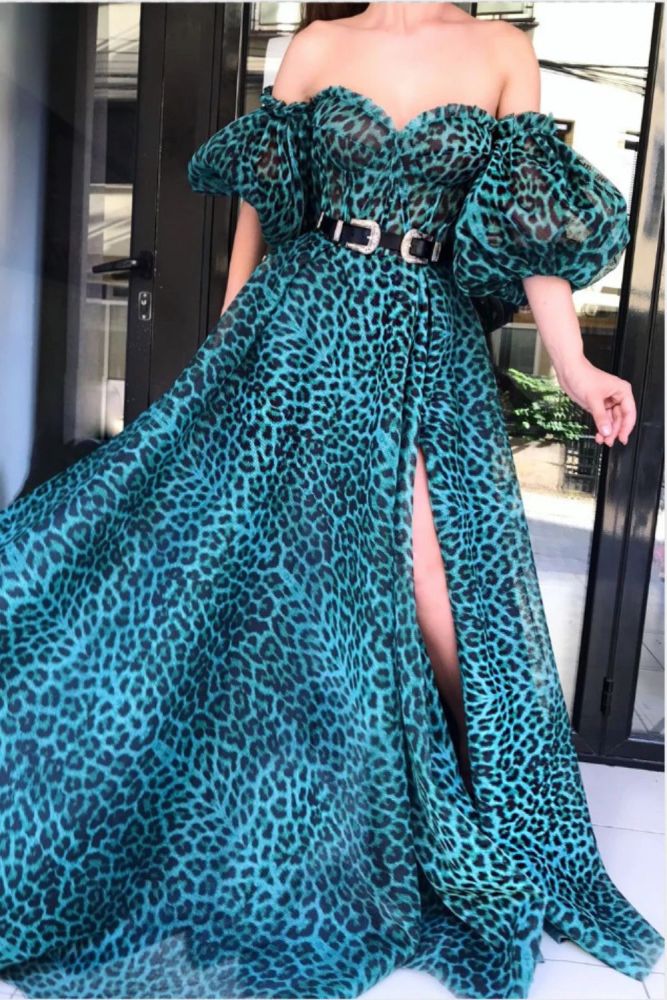 Sexy Fashion Strapless Party Elegant Slit Elegant Puff Sleeve  Maxi Dress