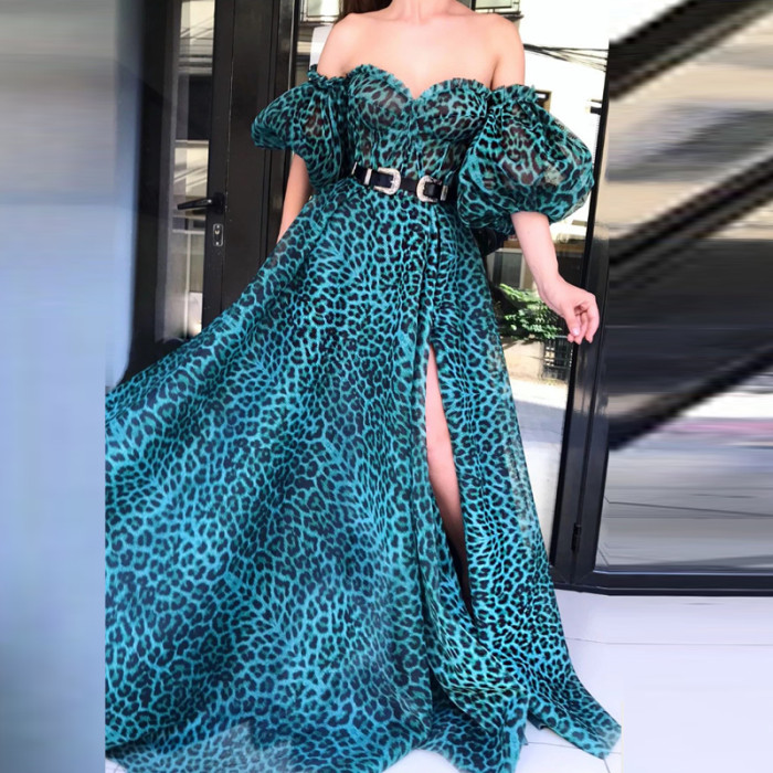 Sexy Fashion Strapless Party Elegant Slit Elegant Puff Sleeve  Maxi Dress