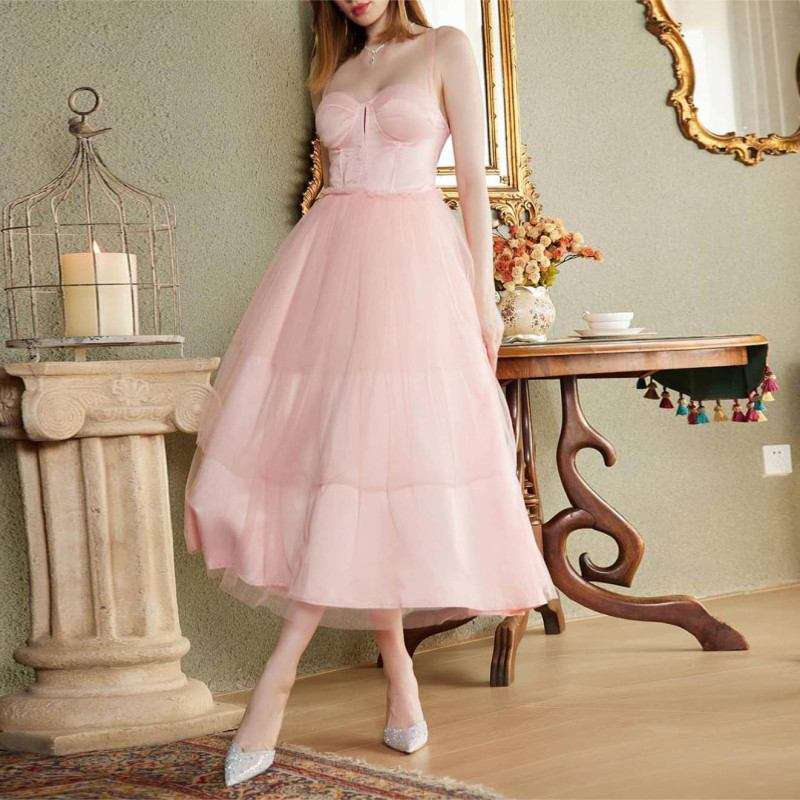 Trendy Lace Mesh Solid Color Bohemian Party Sleeveless Wedding Guest Dress