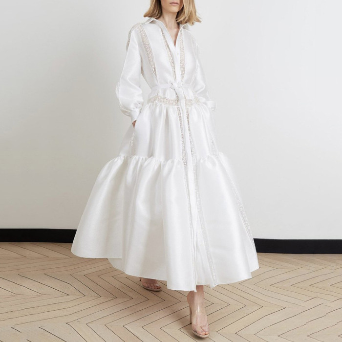 Fashion V Stand Neck Full Sleeve Formal Party Gown Boho  Maxi Dress
