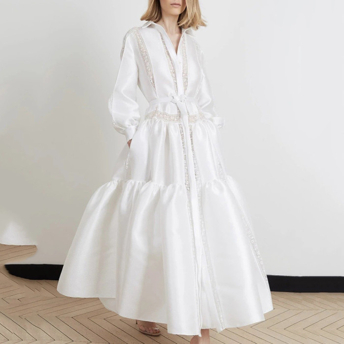 Fashion V Stand Neck Full Sleeve Formal Party Gown Boho  Maxi Dress