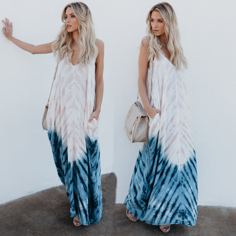 Sexy Printed Loose Suspenders Two Colors Casual Loose Dress
