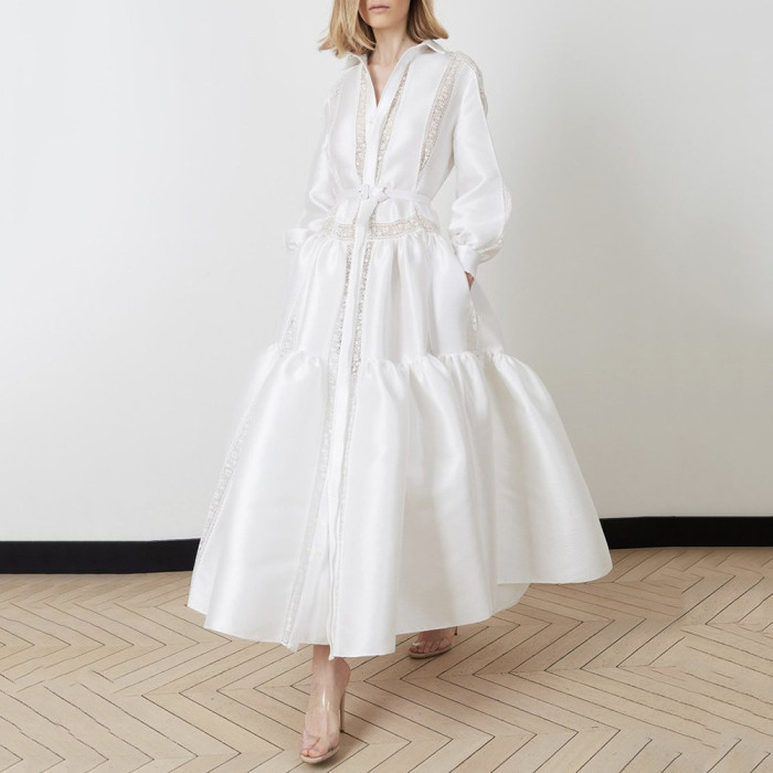 Fashion V Stand Neck Full Sleeve Formal Party Gown Boho  Maxi Dress