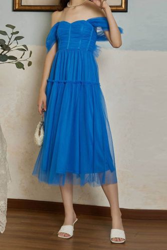 Off Shoulder Sexy Tulle Wedding Party Bandeau Fashion Party Wedding Guest Dress