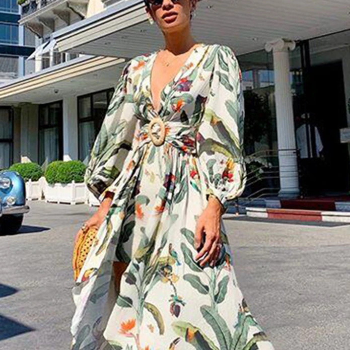 Sexy One Shoulder Fashion Bohemian Style Party Print Wedding Guest Dress