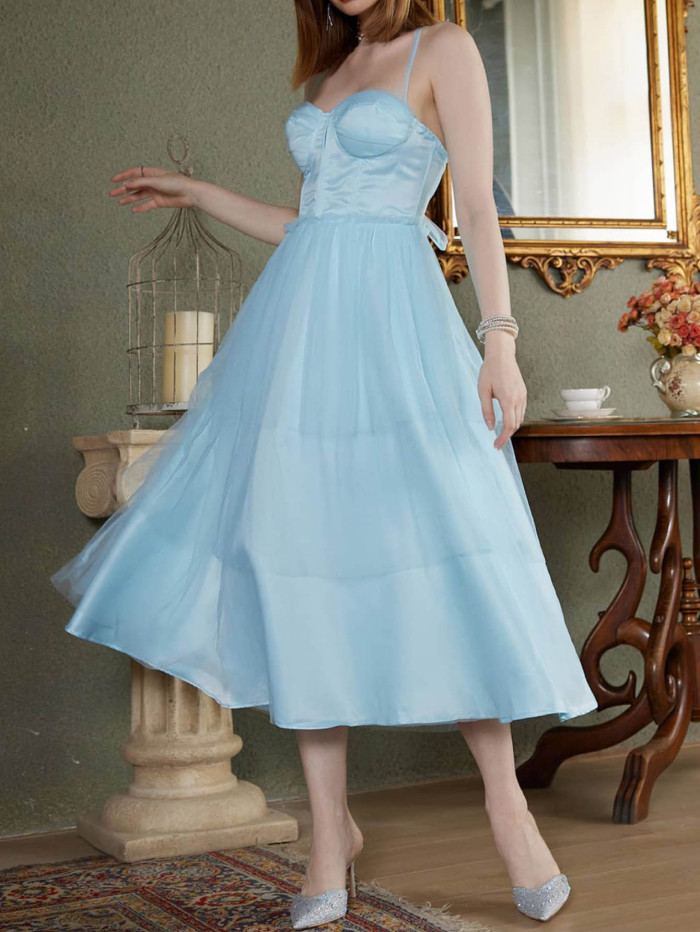 Trendy Lace Mesh Solid Color Bohemian Party Sleeveless Wedding Guest Dress