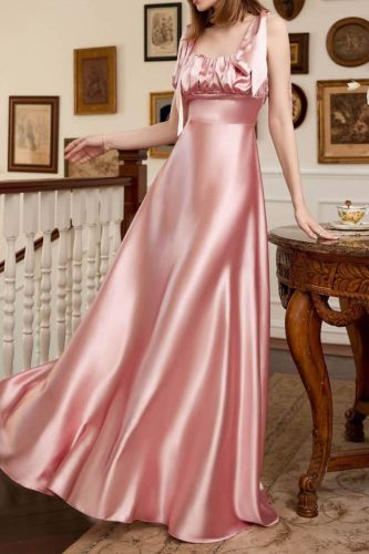 Fashion Solid Color Sexy Shiny Satin Elegant Party  Wedding Guest Dress