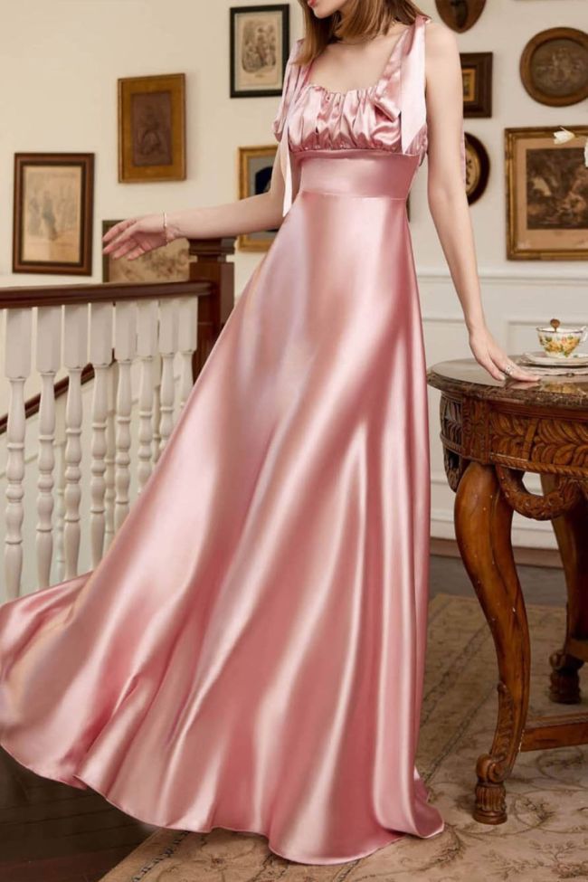 Fashion Solid Color Sexy Shiny Satin Elegant Party Wedding Guest Dress