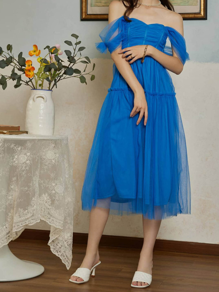 Off Shoulder Sexy Tulle Wedding Party Bandeau Fashion Party Wedding Guest Dress