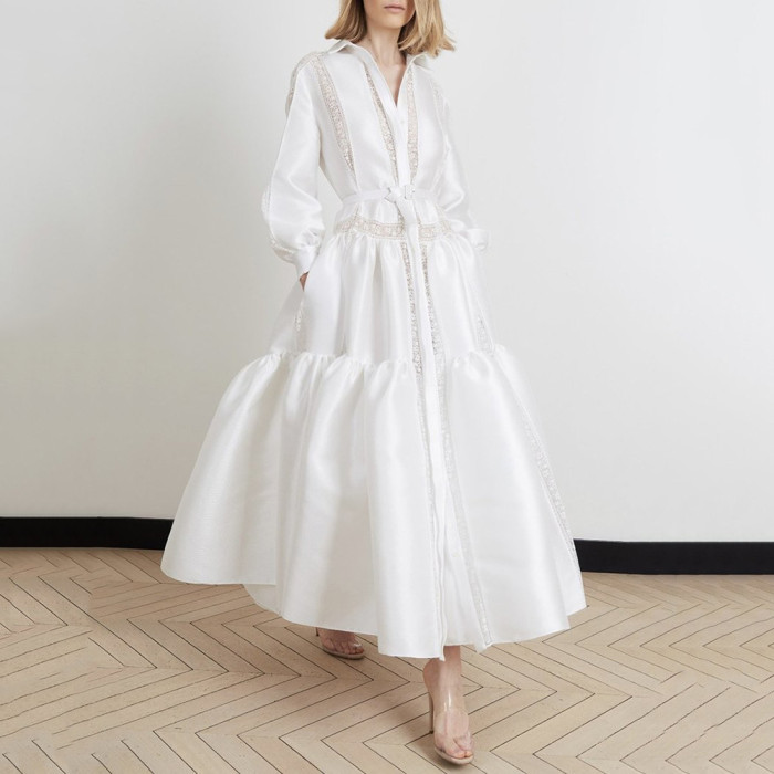 Fashion V Stand Neck Full Sleeve Formal Party Gown Boho  Maxi Dress